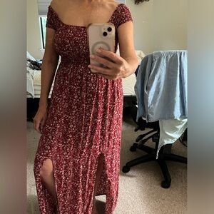 Ditsy floral red long summer dress SM